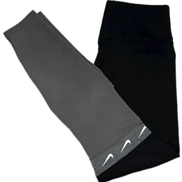 Nike Dri Fit Leggings Asymmetrical Gray Black Leggings White Checks Size Small - Picture 3 of 6
